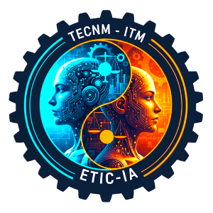 Se trata de un emblema circular con un estilo tecnológico y futurista. 